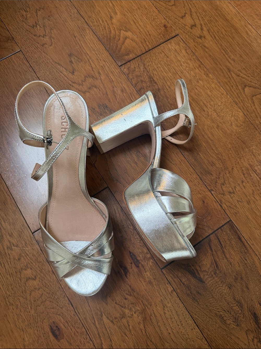 SCHUTZ Metallic SILVER Platform Sandals with Ankle Strap
